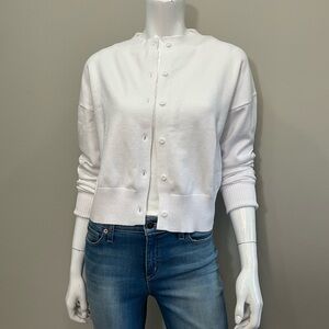LIONESS Cropped Knit Cardigan White Button Front Sweater S